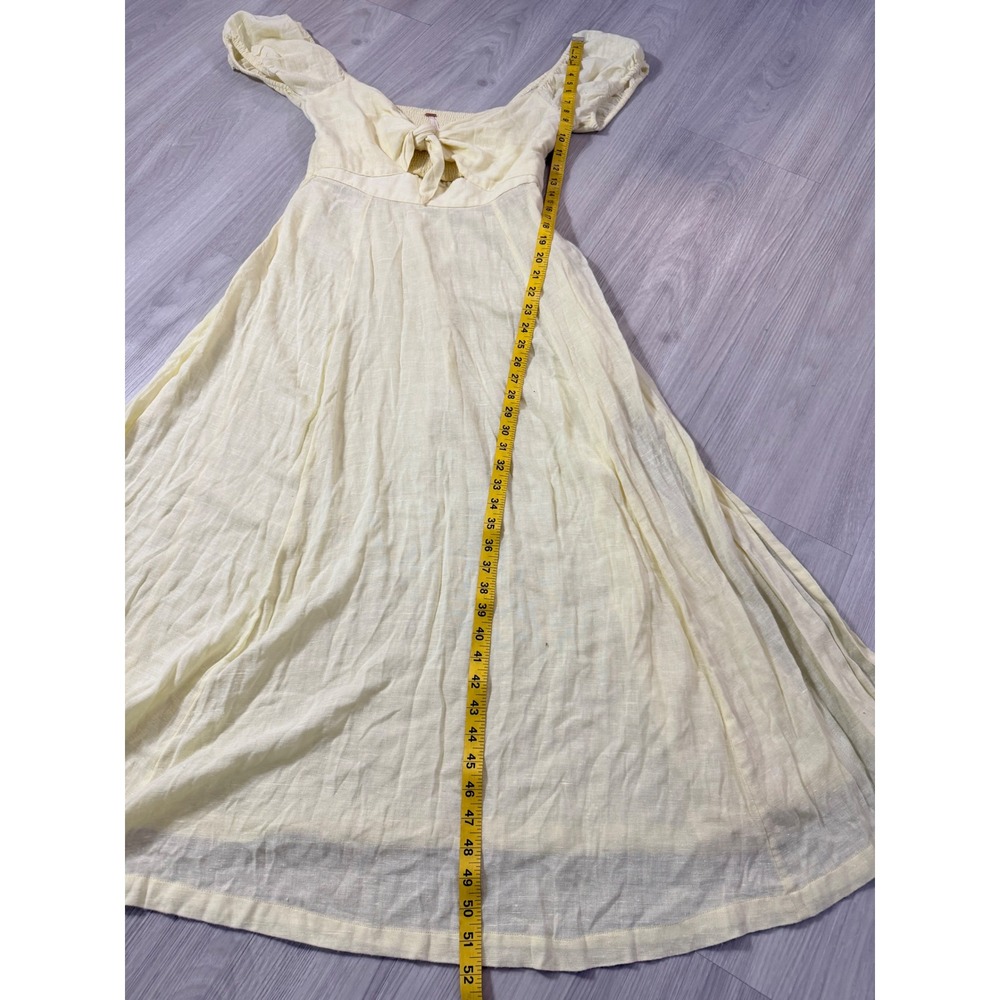 Free People Oasis Midi Dress Yellow Cotton Blend Tie Front Puff Sleeve Medium - Picture 4 of 13